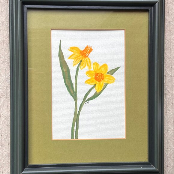 Vintage Wooden Frame with Original Watercolour Painting | Spring Daffodils - Picture 2 of 5